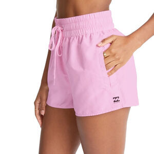 Billabong Pastel Bright Pink Drawstring Waist Welt Pocket Logo Gym Shorts Small